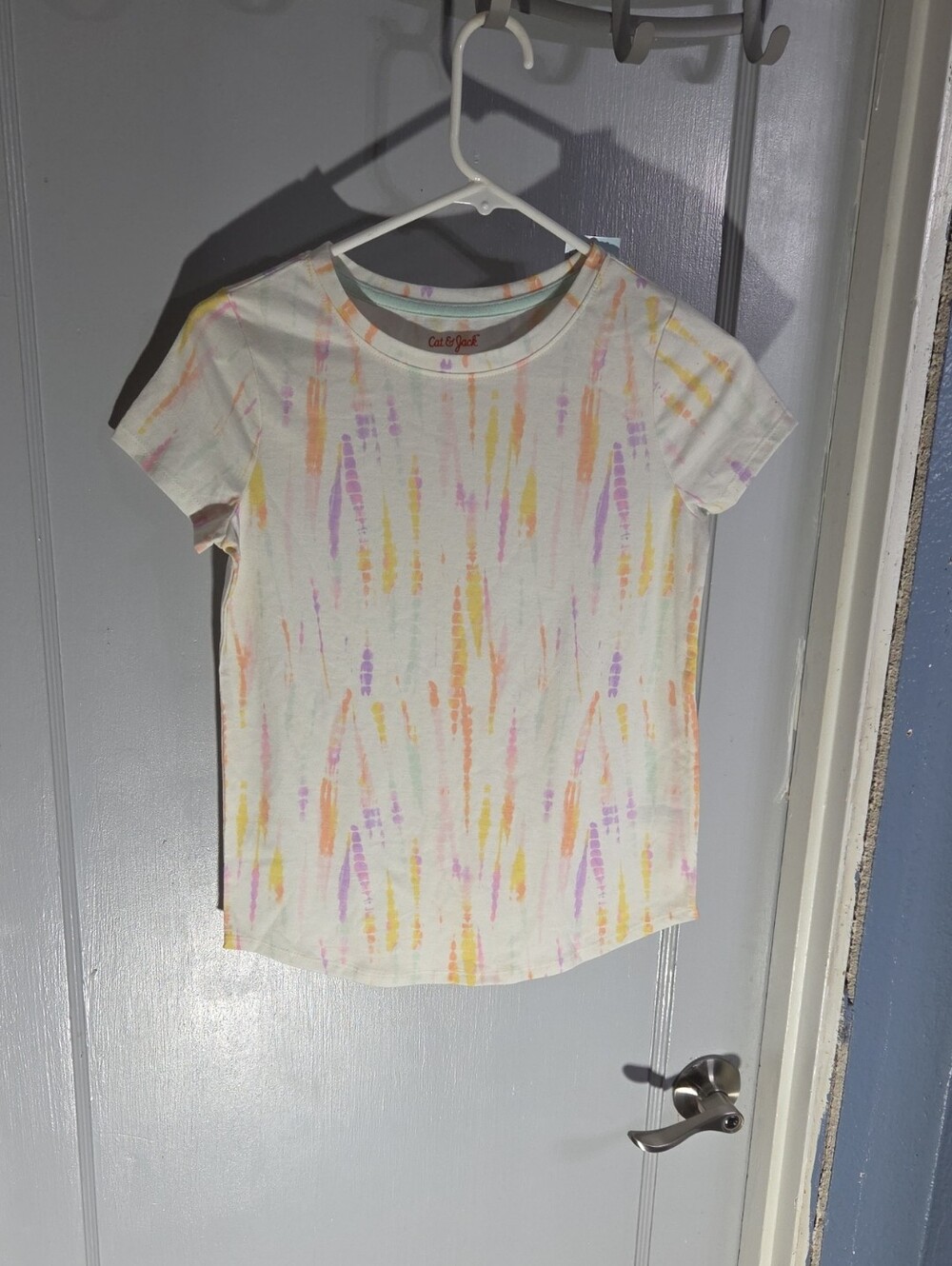Cat & Jack White Short Sleeve Tee with Pastel Tie-Dye Streaks
